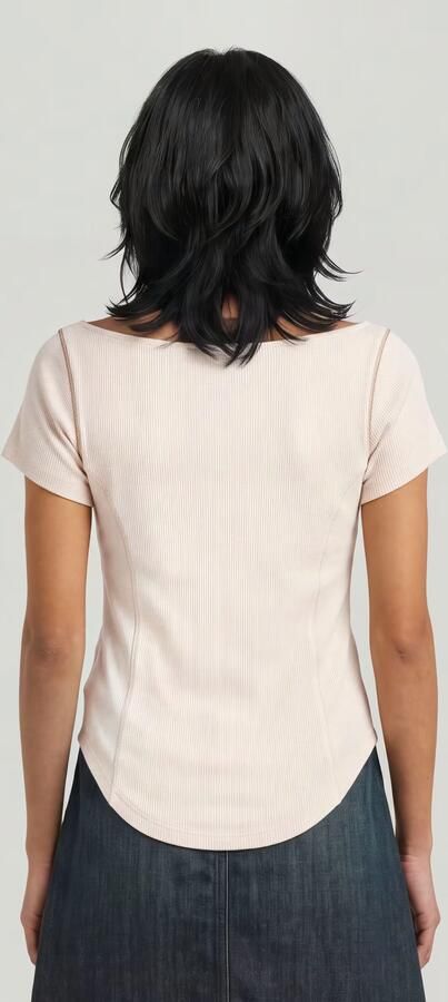 G-Star RAW Slim Rib Flatlock Tee Beige Dames - Foto 5