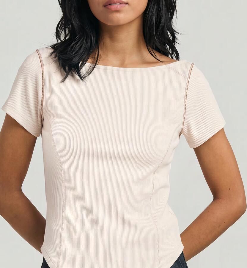 G-Star RAW Slim Rib Flatlock Tee Beige Dames - Foto 3