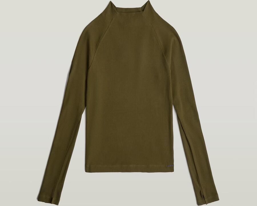 G-Star RAW Slim Rib Korte Col Top Groen Dames