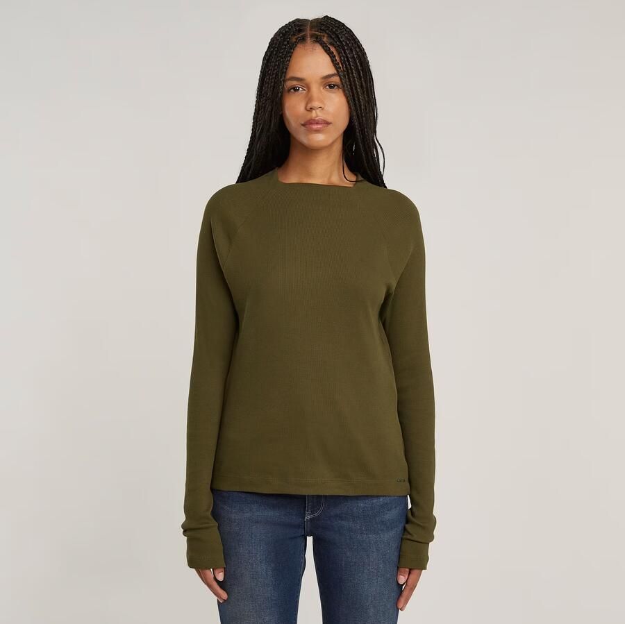 G-Star RAW Slim Rib Korte Col Top Groen Dames - Foto 4