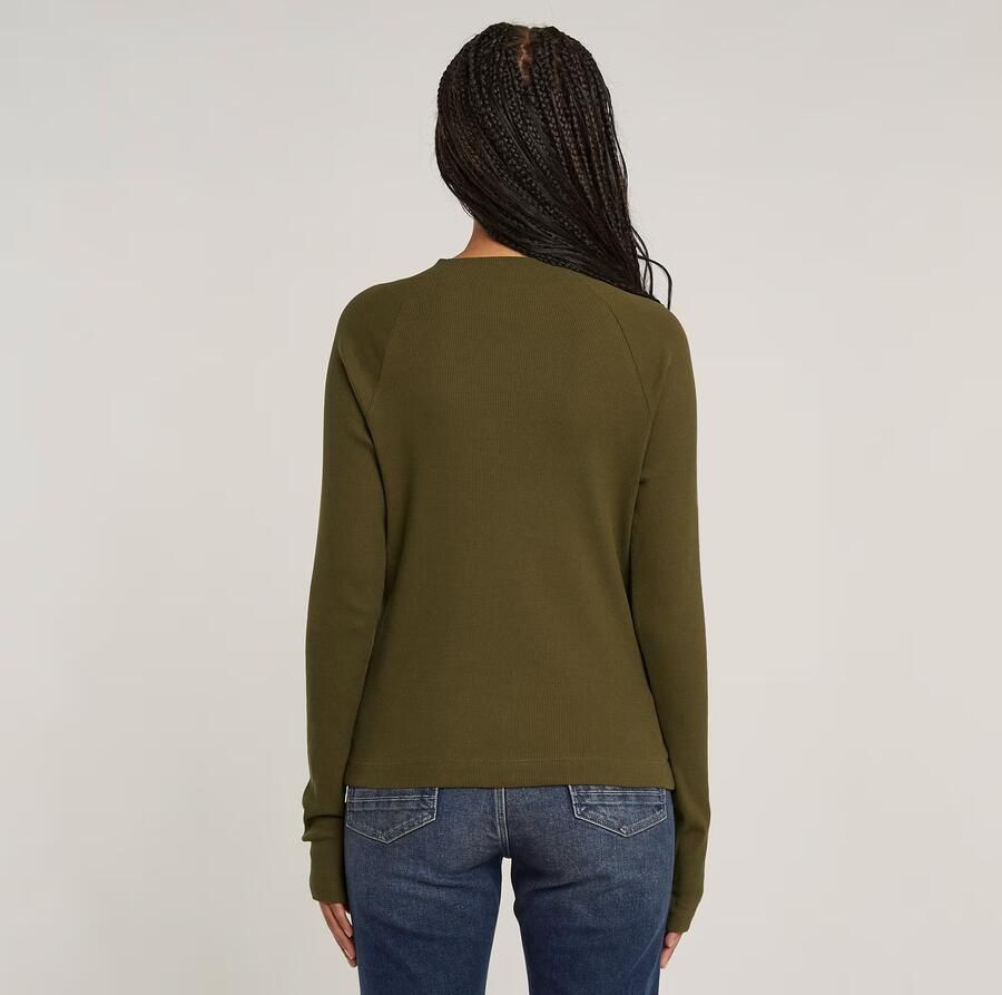 G-Star RAW Slim Rib Korte Col Top Groen Dames - Foto 5