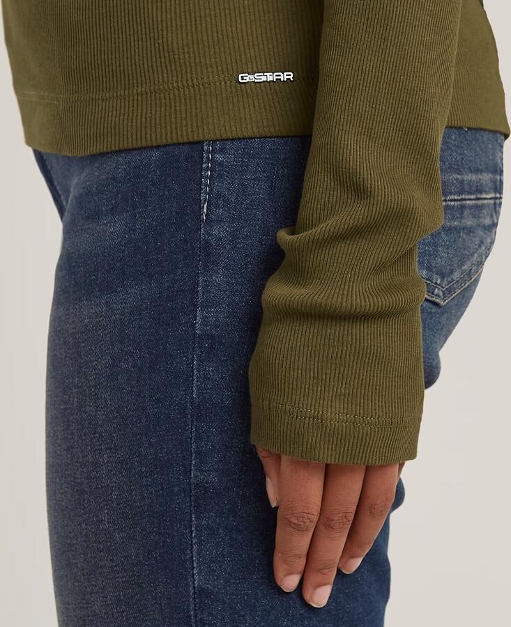 G-Star RAW Slim Rib Korte Col Top Groen Dames - Foto 6