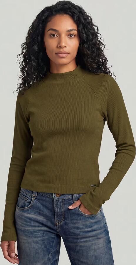 G-Star RAW Slim Rib Korte Col Top Groen Dames - Foto 6