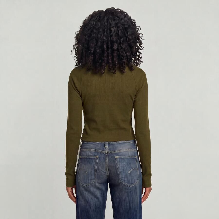 G-Star RAW Slim Rib Korte Col Top Groen Dames - Foto 3