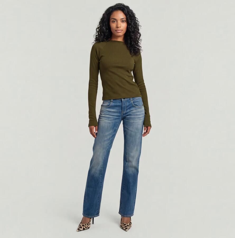 G-Star RAW Slim Rib Korte Col Top Groen Dames - Foto 5