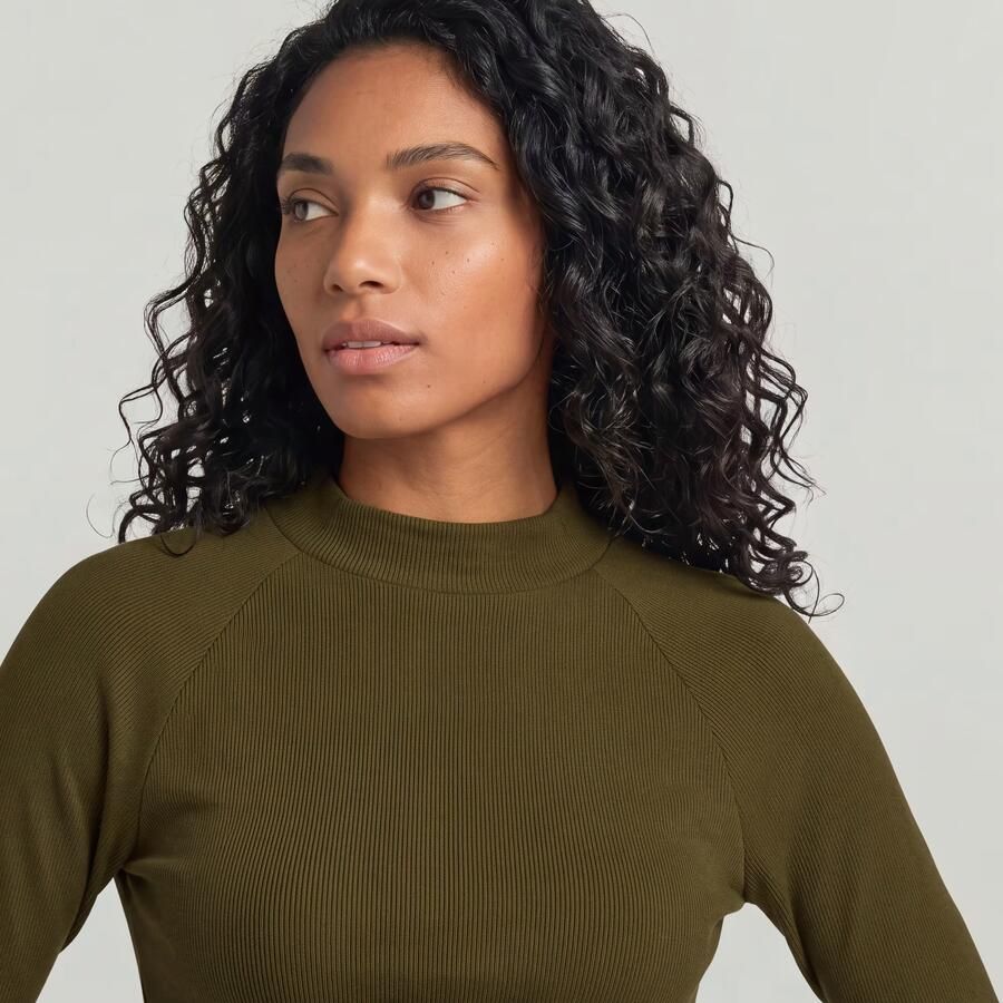 G-Star RAW Slim Rib Korte Col Top Groen Dames - Foto 4