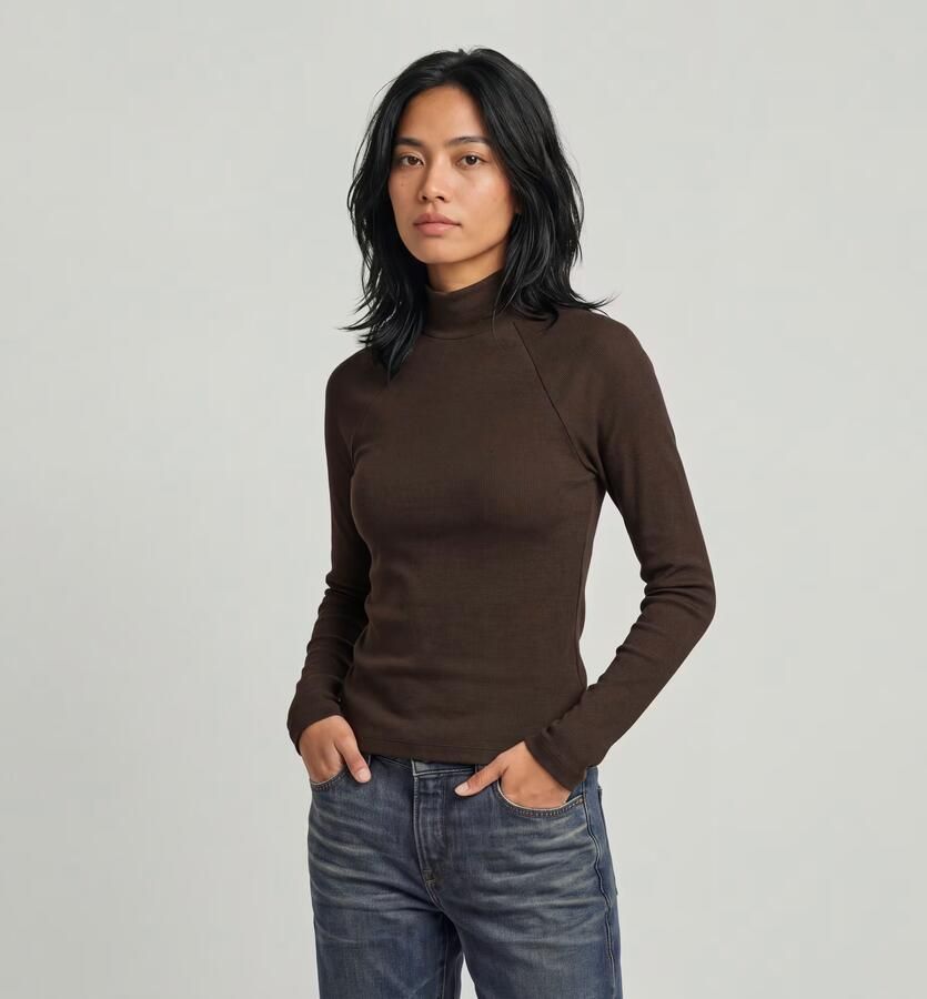 G-Star RAW Slim Rib Mock Neck Bruin Dames - Foto 2