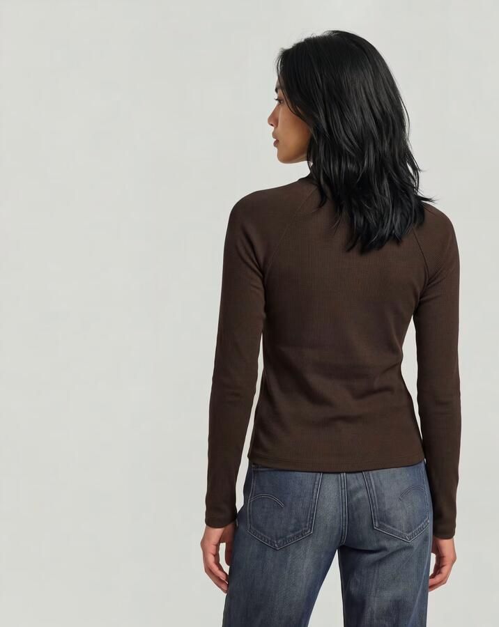 G-Star RAW Slim Rib Mock Neck Bruin Dames - Foto 6