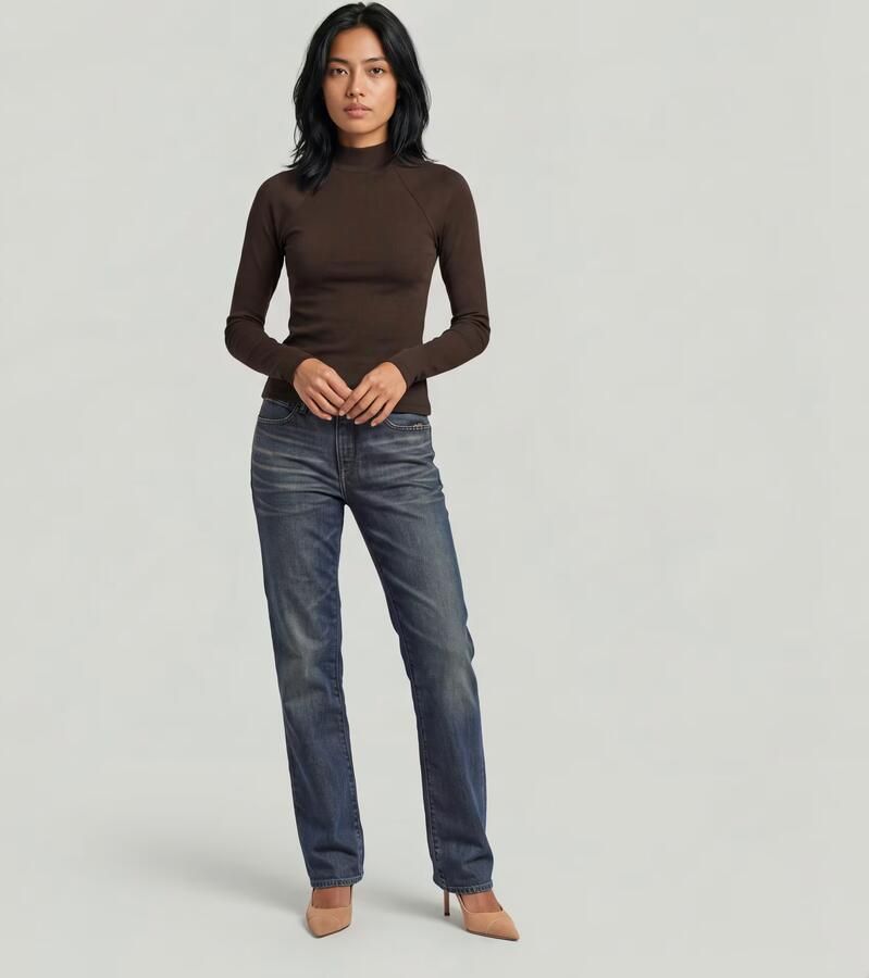G-Star RAW Slim Rib Mock Neck Bruin Dames - Foto 3