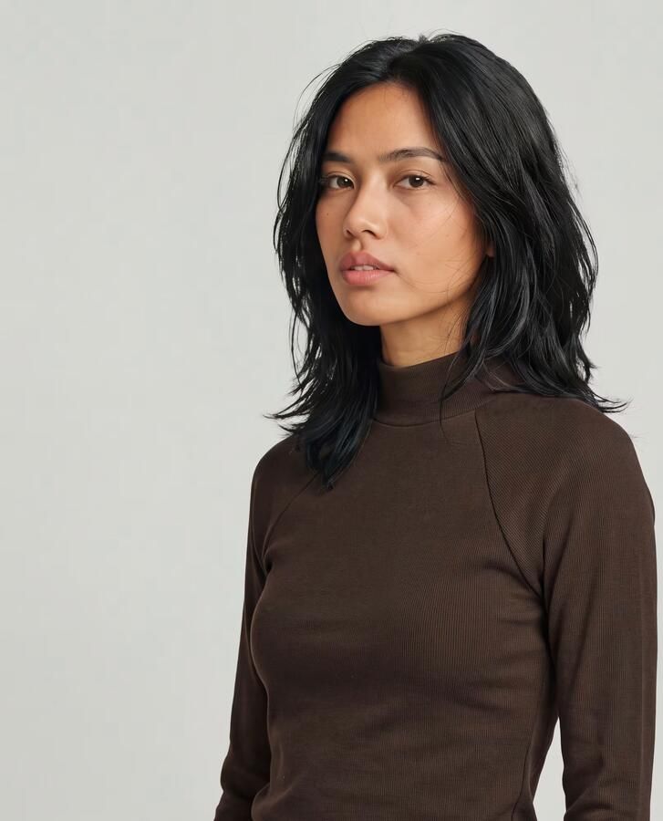 G-Star RAW Slim Rib Mock Neck Bruin Dames - Foto 4
