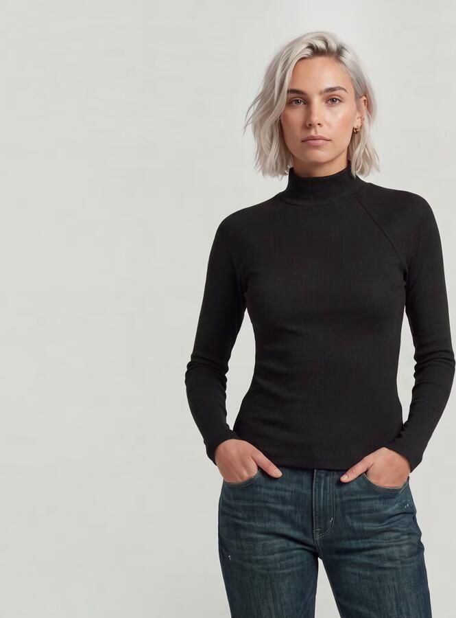 G-Star RAW Slim Rib Mock Neck Zwart Dames - Foto 5