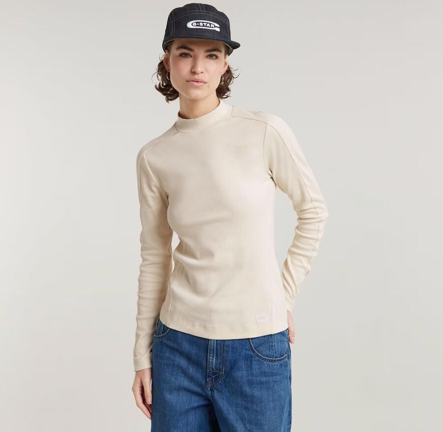 G-Star RAW Longsleeve Rib Mock Top met merkenopdruk op de kraag - Foto 7