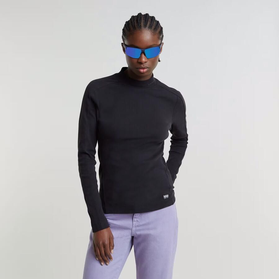G-Star RAW Longsleeve Rib Mock Top met merkenopdruk op de kraag - Foto 7