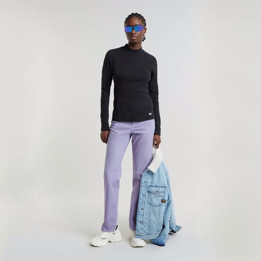 G-Star RAW Longsleeve Rib Mock Top met merkenopdruk op de kraag