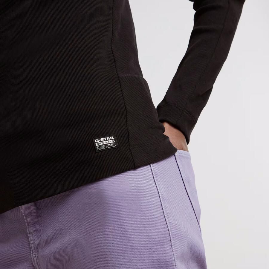 G-Star RAW Longsleeve Rib Mock Top met merkenopdruk op de kraag - Foto 3