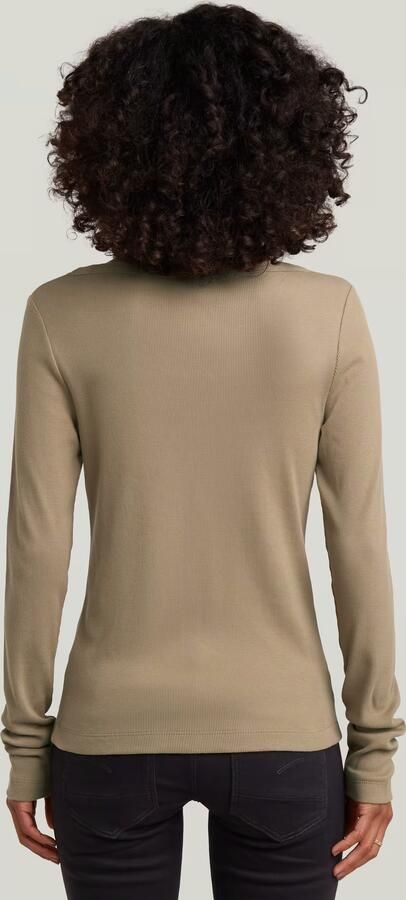 G-Star RAW Slim Rib Open Neck Longsleeve T-Shirt Beige Dames - Foto 6