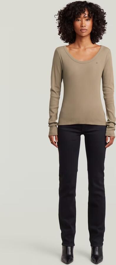 G-Star RAW Slim Rib Open Neck Longsleeve T-Shirt Beige Dames - Foto 7