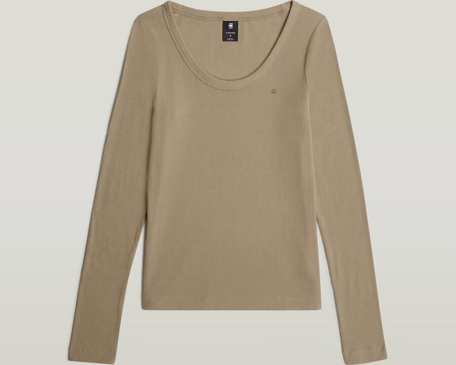 G-Star RAW Slim Rib Open Neck Longsleeve T-Shirt Beige Dames - Foto 4