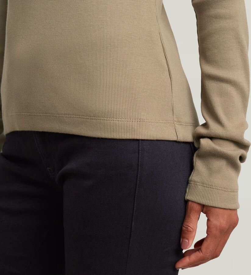 G-Star RAW Slim Rib Open Neck Longsleeve T-Shirt Beige Dames - Foto 3
