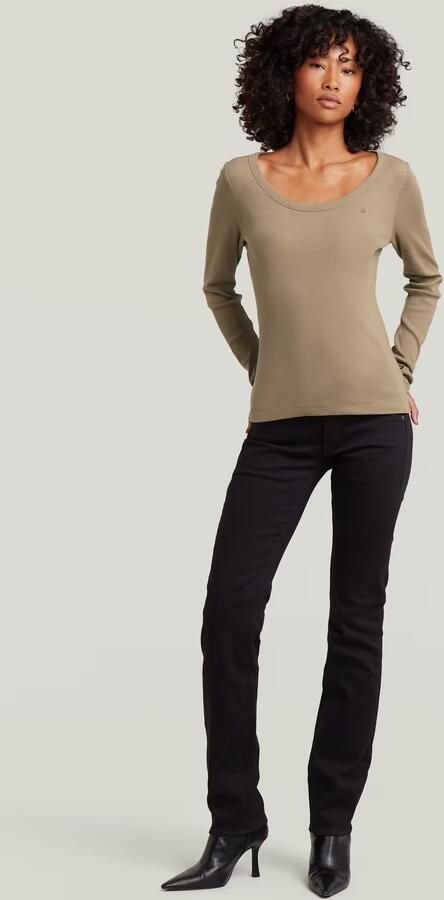 G-Star RAW Slim Rib Open Neck Longsleeve T-Shirt Beige Dames - Foto 5