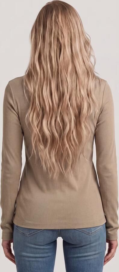G-Star RAW Slim Rib Open Neck Longsleeve T-Shirt Beige Dames - Foto 5