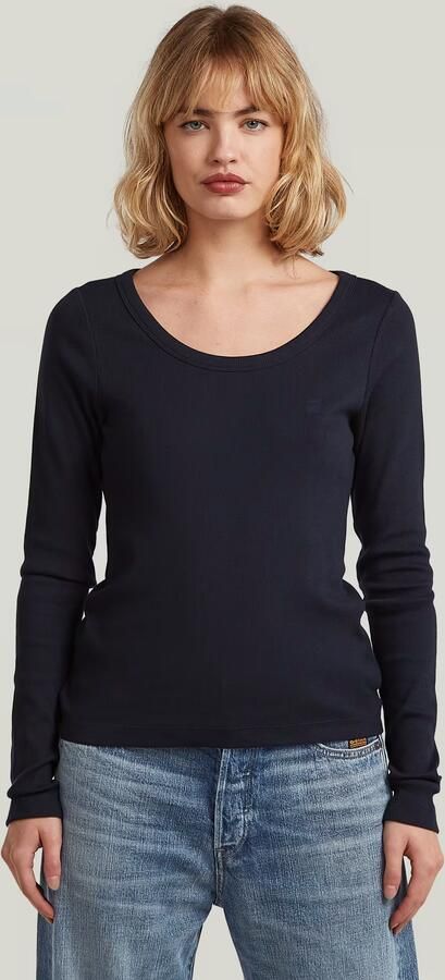 G-Star RAW Slim Rib Open Neck Longsleeve T-Shirt Donkerblauw Dames