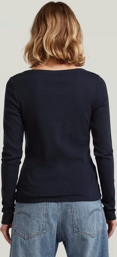 G-Star RAW Slim Rib Open Neck Longsleeve T-Shirt Donkerblauw Dames - Foto 6