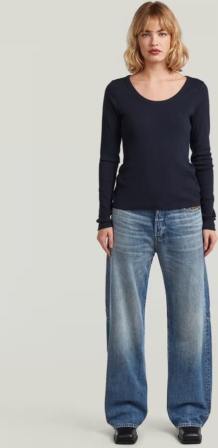 G-Star RAW Slim Rib Open Neck Longsleeve T-Shirt Donkerblauw Dames - Foto 5