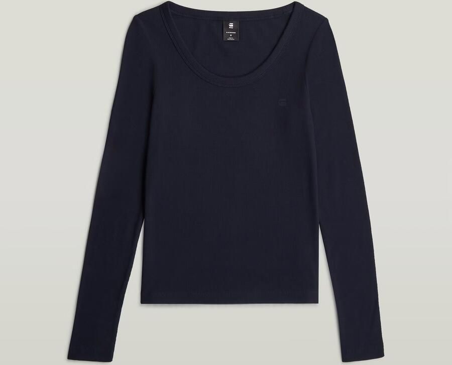 G-Star RAW Slim Rib Open Neck Longsleeve T-Shirt Donkerblauw Dames - Foto 3