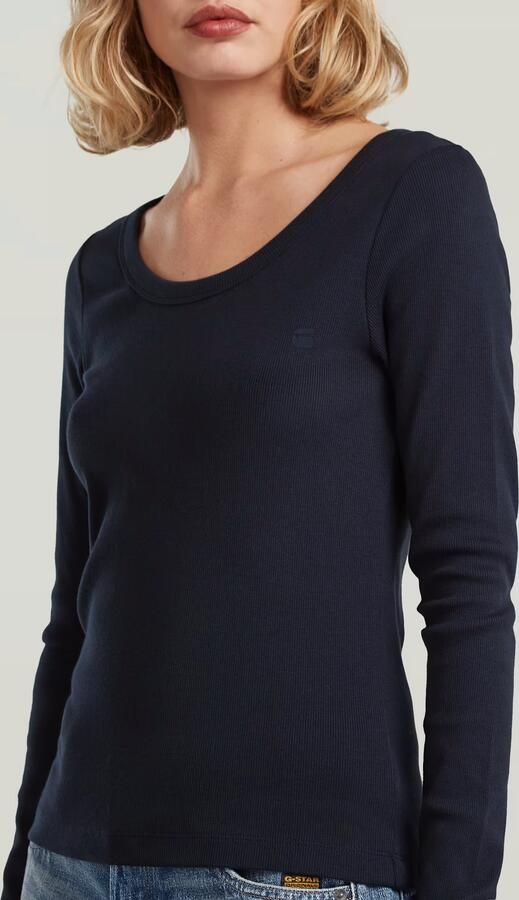 G-Star RAW Slim Rib Open Neck Longsleeve T-Shirt Donkerblauw Dames - Foto 4