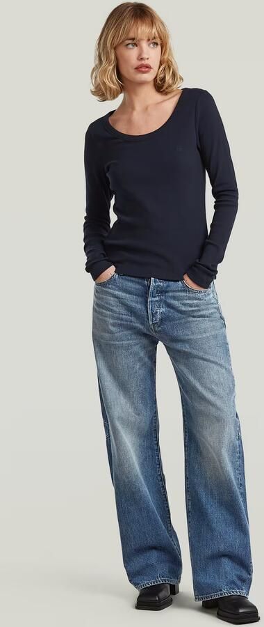 G-Star RAW Slim Rib Open Neck Longsleeve T-Shirt Donkerblauw Dames - Foto 7