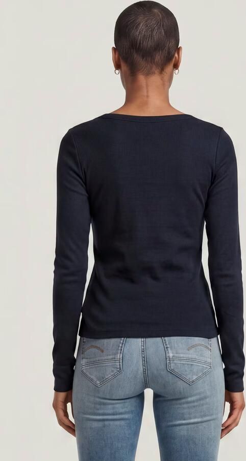 G-Star RAW Slim Rib Open Neck Longsleeve T-Shirt Donkerblauw Dames - Foto 5
