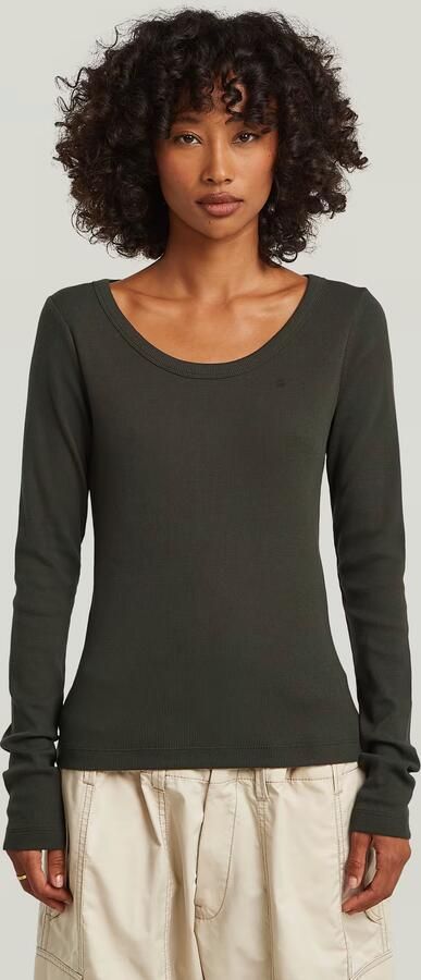 G-Star RAW Slim Rib Open Neck Longsleeve T-Shirt Grijs Dames