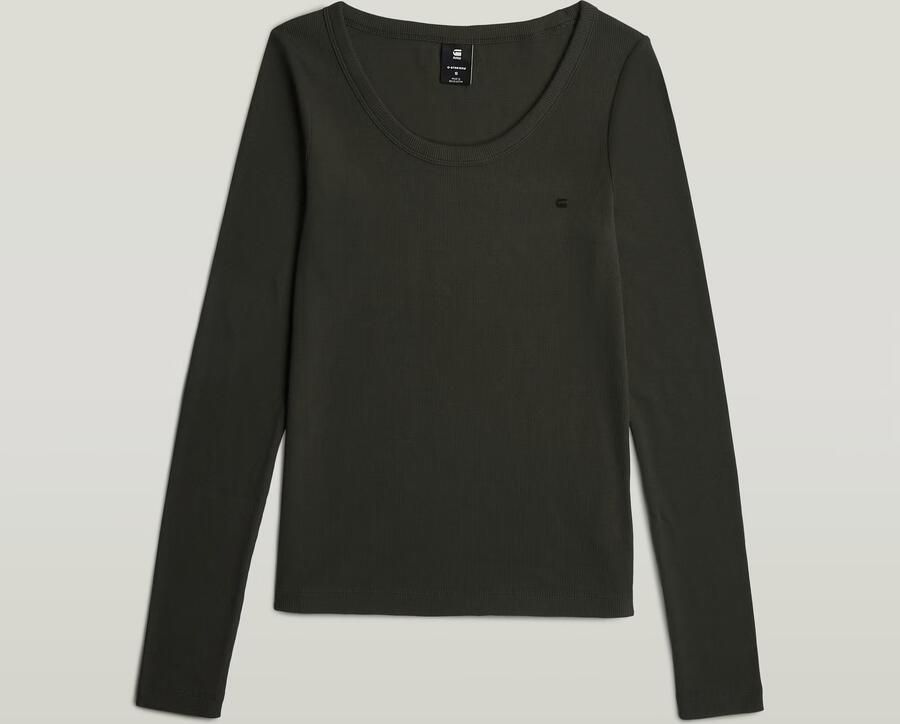 G-Star RAW Slim Rib Open Neck Longsleeve T-Shirt Grijs Dames - Foto 4
