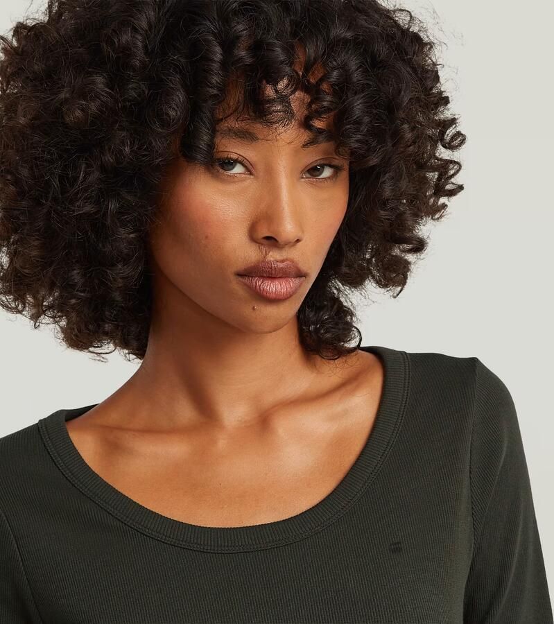 G-Star RAW Slim Rib Open Neck Longsleeve T-Shirt Grijs Dames - Foto 3