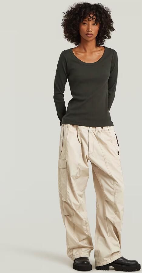 G-Star RAW Slim Rib Open Neck Longsleeve T-Shirt Grijs Dames - Foto 5