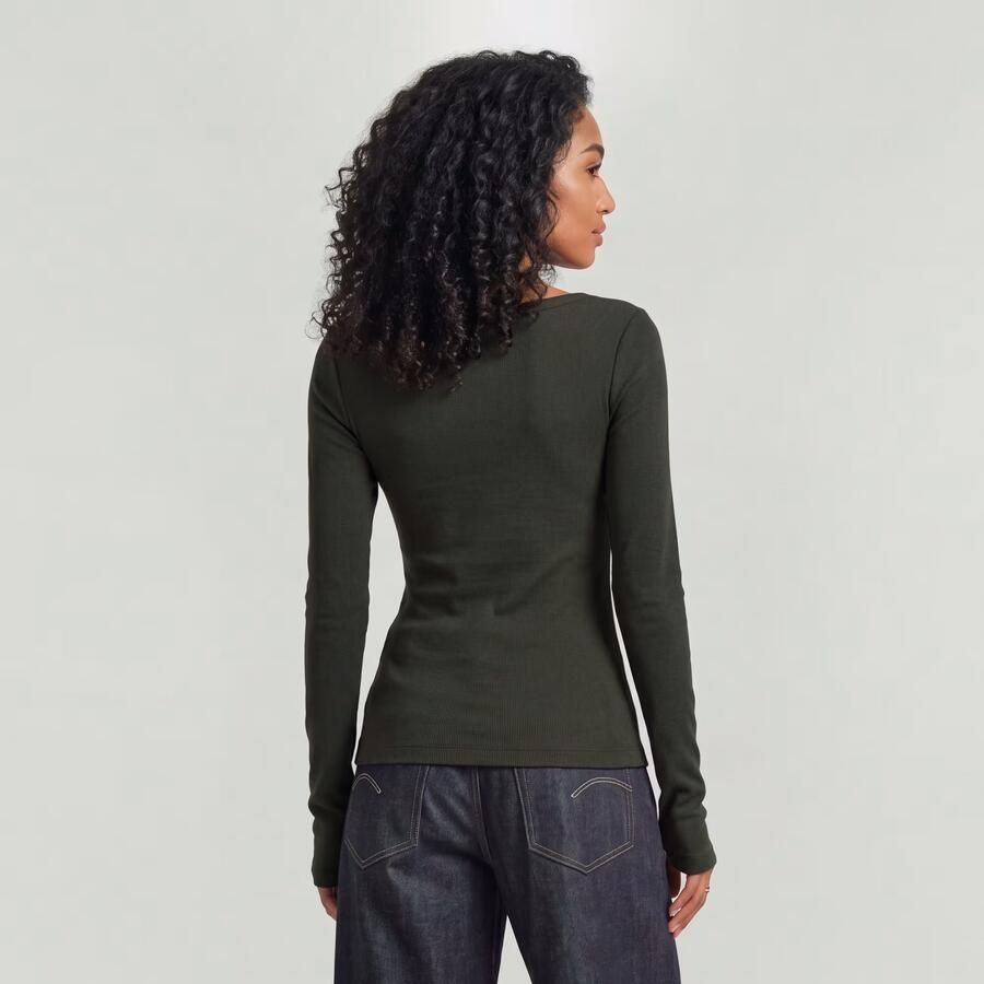 G-Star RAW Slim Rib Open Neck Longsleeve T-Shirt Grijs Dames - Foto 4
