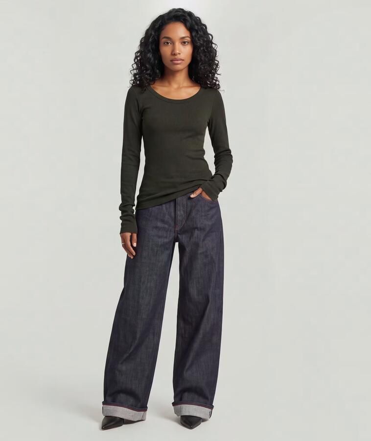 G-Star RAW Slim Rib Open Neck Longsleeve T-Shirt Grijs Dames - Foto 6