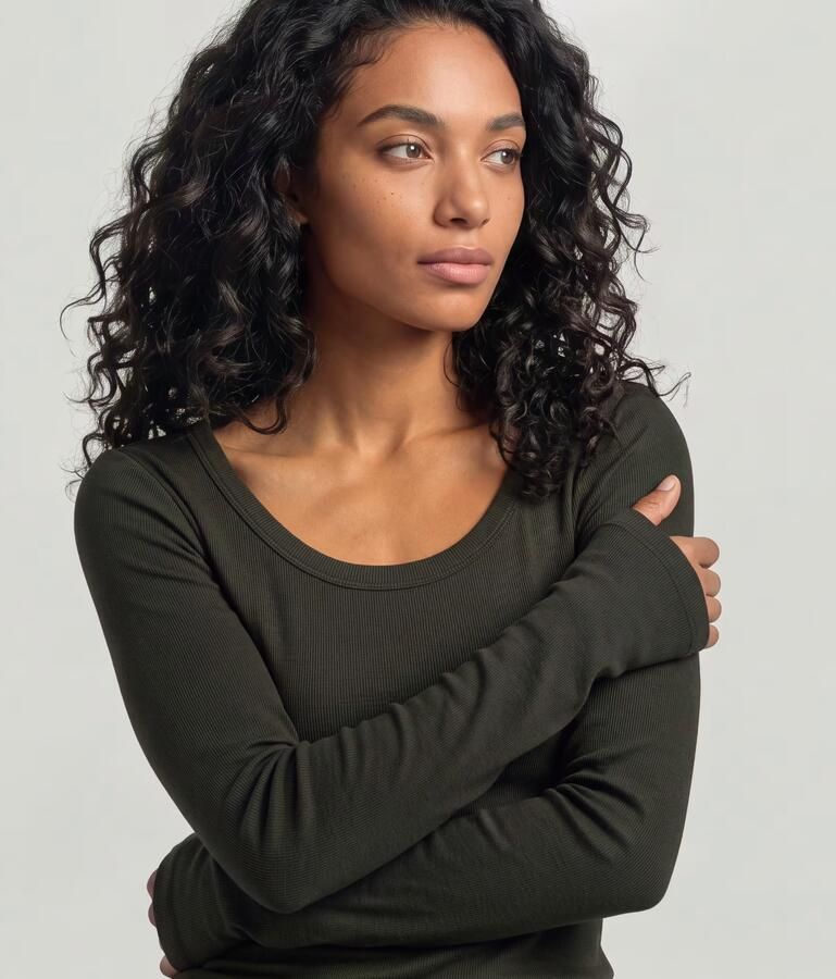 G-Star RAW Slim Rib Open Neck Longsleeve T-Shirt Grijs Dames - Foto 5