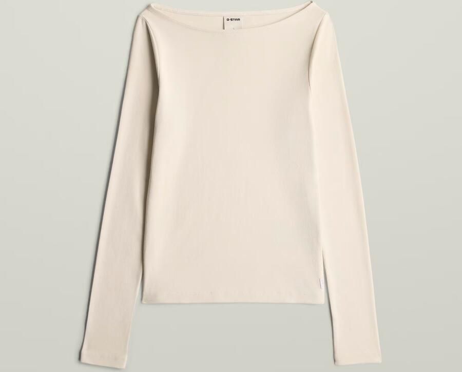 G-Star RAW Slim Rib Open Neck Longsleeve T-Shirt Wit Dames