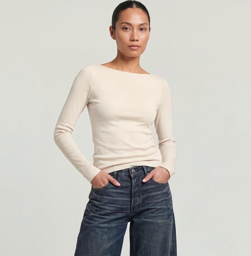 G-Star RAW Slim Rib Open Neck Longsleeve T-Shirt Wit Dames - Foto 2