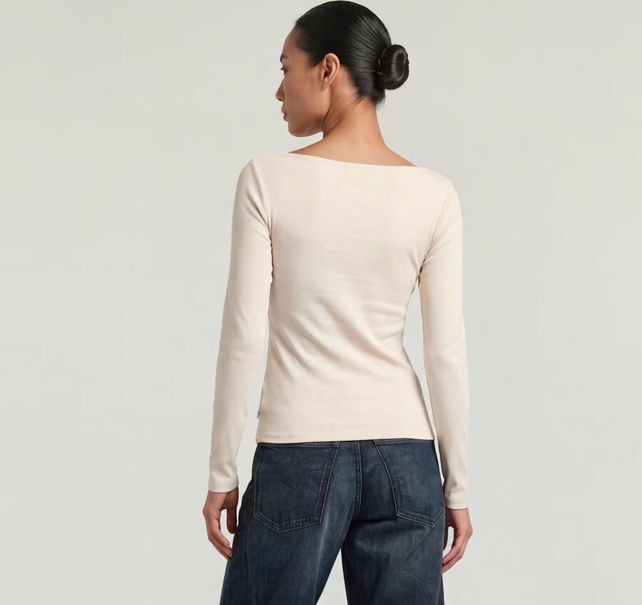 G-Star RAW Slim Rib Open Neck Longsleeve T-Shirt Wit Dames - Foto 3