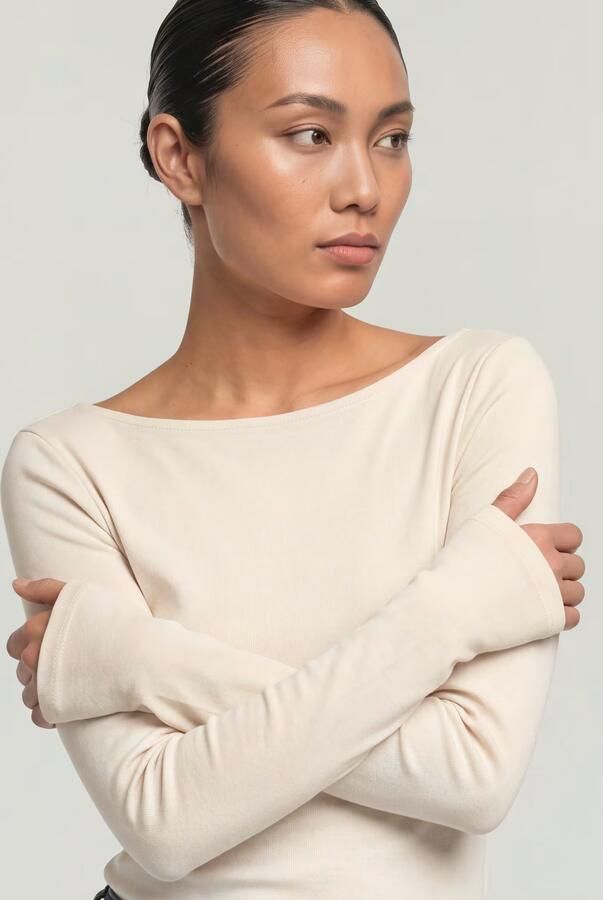 G-Star RAW Slim Rib Open Neck Longsleeve T-Shirt Wit Dames - Foto 6