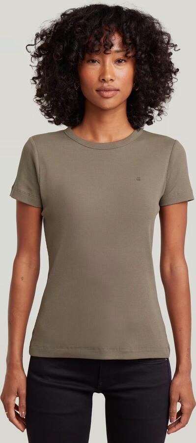 G-Star RAW Slim Rib T-Shirt Bruin Dames