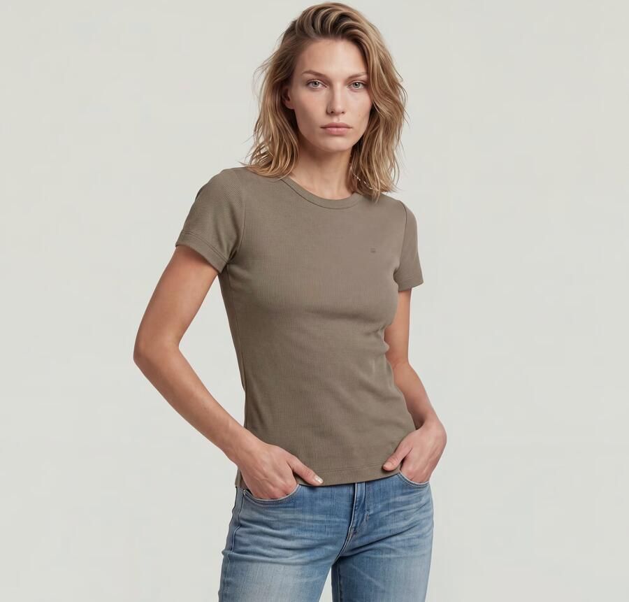 G-Star RAW Slim Rib T-Shirt Bruin Dames - Foto 3