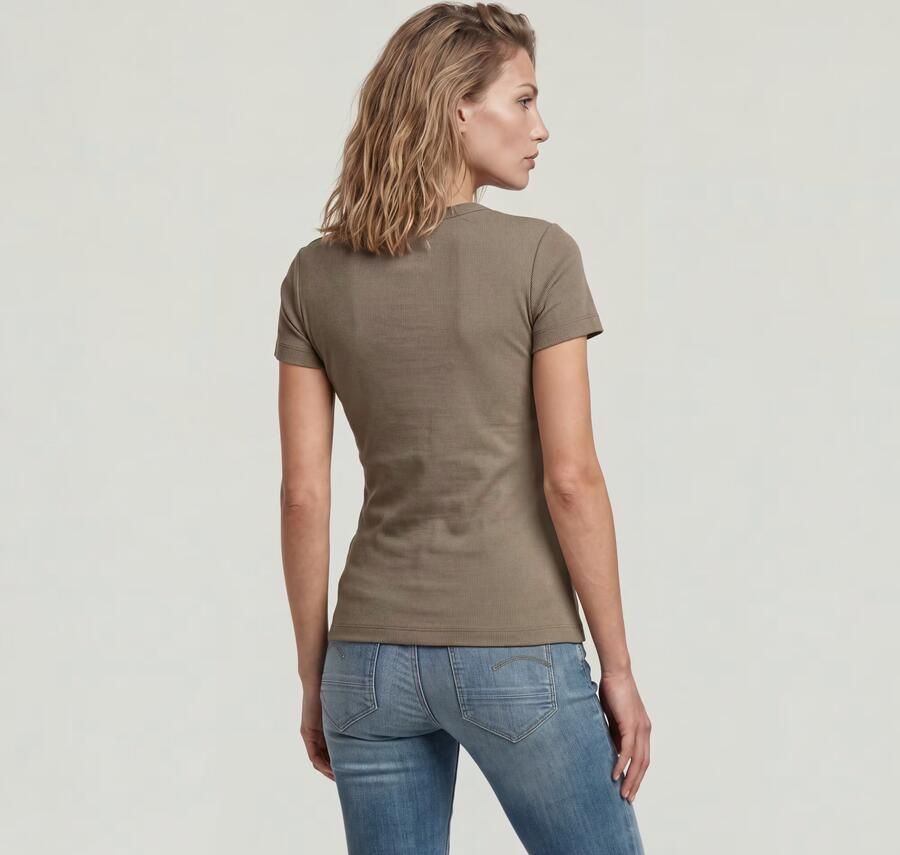 G-Star RAW Slim Rib T-Shirt Bruin Dames - Foto 4