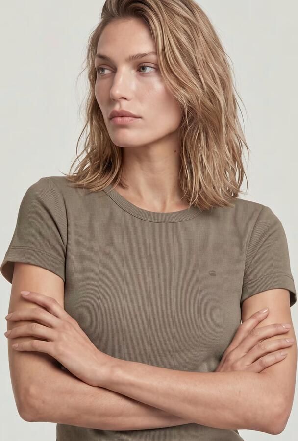 G-Star RAW Slim Rib T-Shirt Bruin Dames - Foto 5
