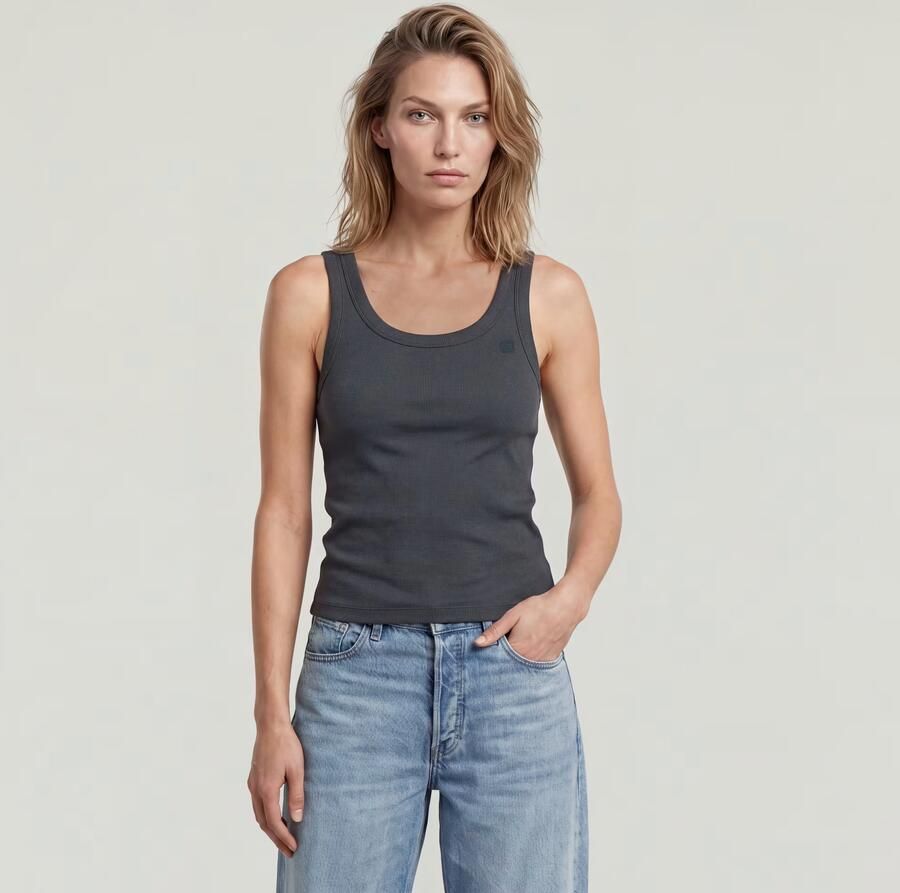 G-Star RAW Slim Rib Tank T-Shirt Grijs Dames - Foto 4