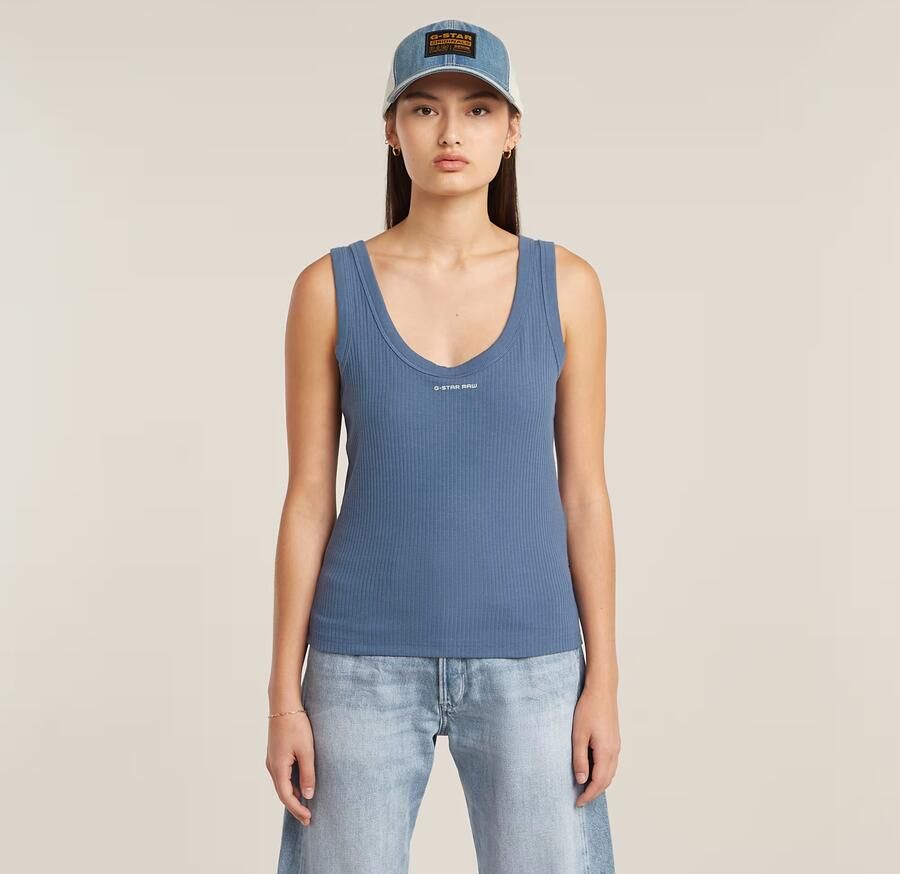 G-Star RAW Slim Rib Tanktop Midden blauw Dames - Foto 7