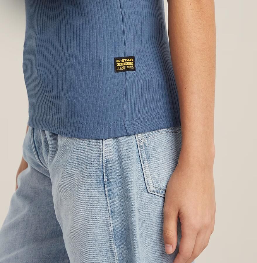 G-Star RAW Slim Rib Tanktop Midden blauw Dames - Foto 3